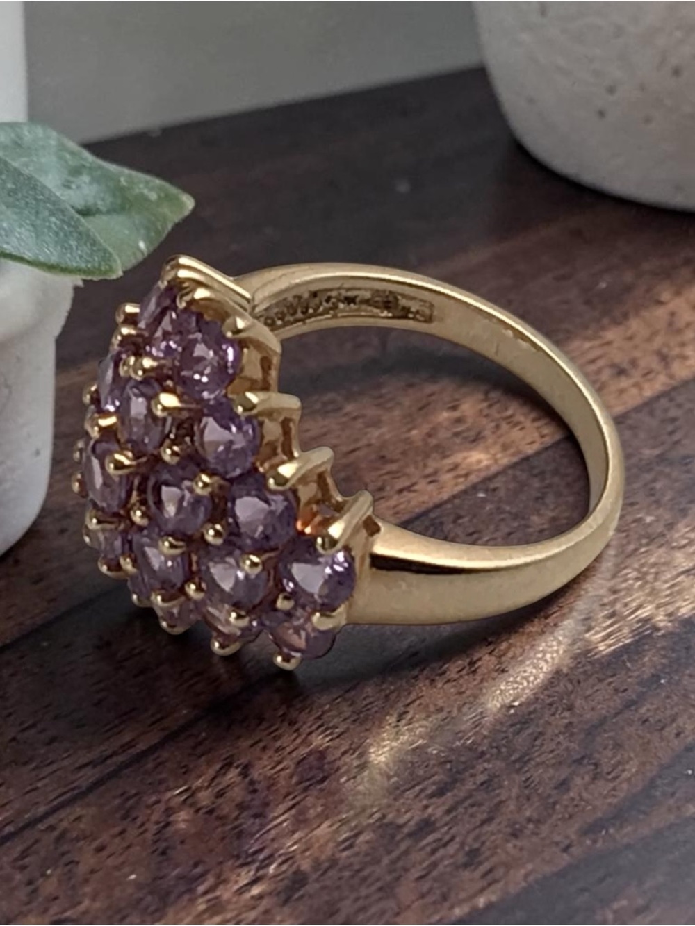 Vintage Sterling Silver Amethyst Cluster Ring with Worn Finish